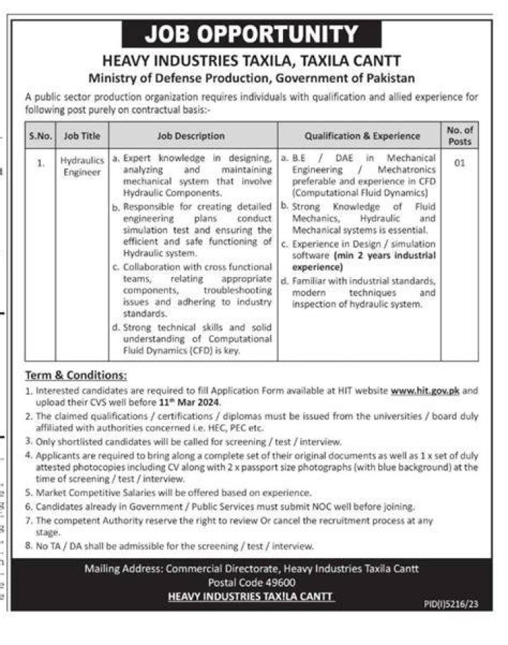 HMC Taxila Jobs 2024: Gateway To Engineering Excellence